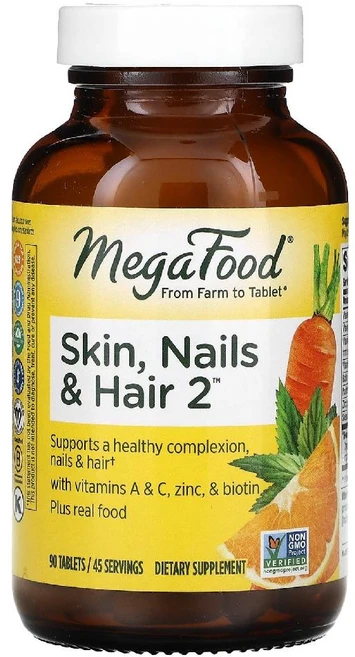메가푸드 스킨 네일 헤어 Skin Nails Hair 2 비타민A 비타민C 타블렛 90정, 90 개, 1개 - 쿠팡