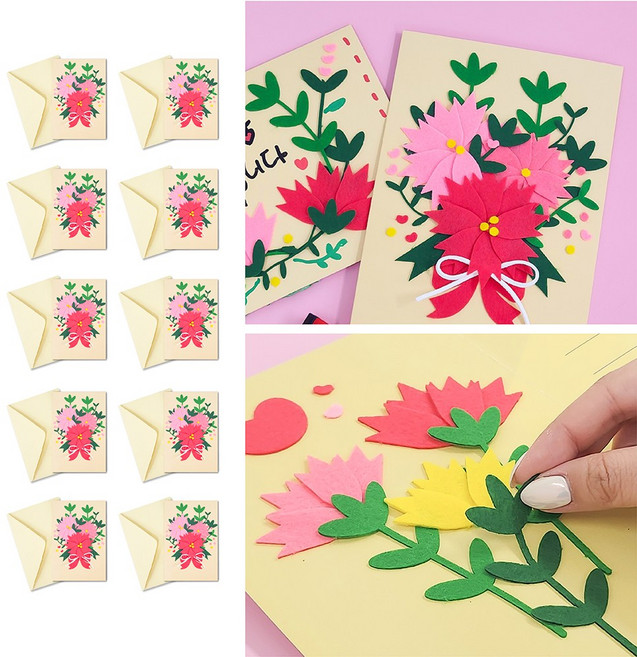 하루클래스 DIY 어버이날 엽서 카네이션 엽서 기프트 카드, 10개