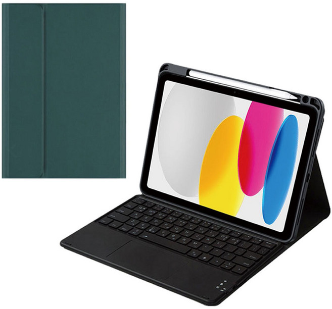 아이패드 애플펜슬 수납 led트랙패드 블루투스 키보드케이스, 다크그린콤비