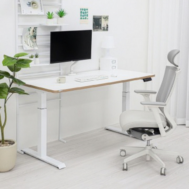 핏쳐 고강도 듀얼 스퀘어 프레임 전동식 모션 데스크 커스터마이징 상판 1400 E2, 화이트, 화이트