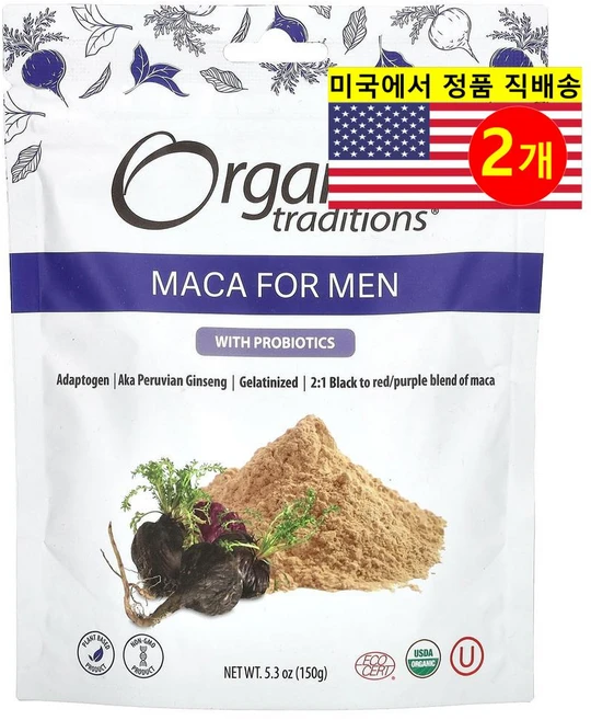 Organic Traditions 오가닉 트레디션 남성용 건강 관리 마카 프로바이오틱 함유, 150g, 2개 - 쿠팡