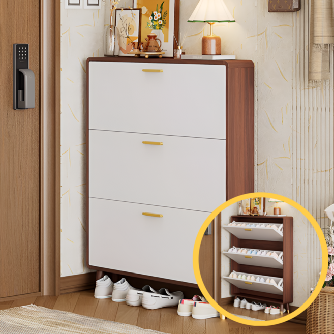 슈담 유럽풍 슬림 신발장 원목 색 틈새 현관 폭좁은 원룸 아파트 모던, 화이트