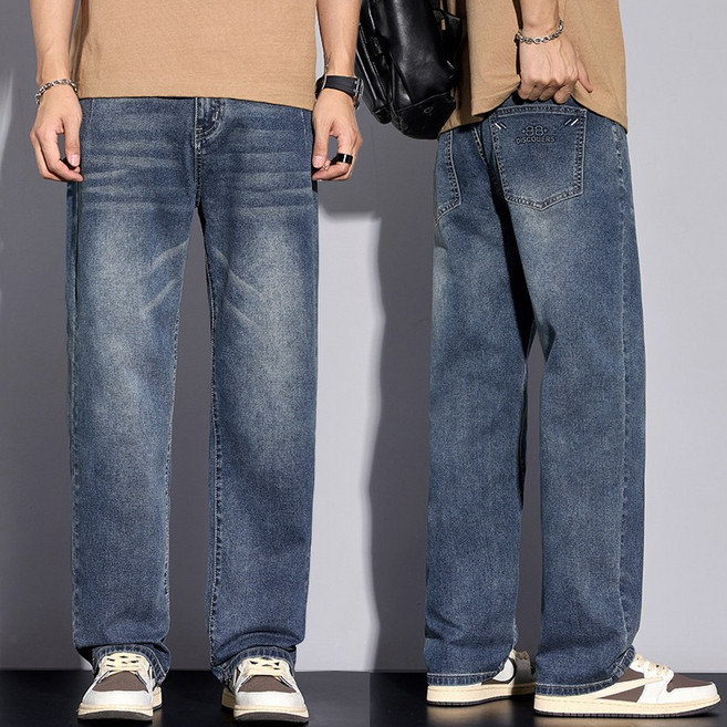 wassup 남자 청바지 일자핏 와이드 춘하 남성 청바지 빅싸이즈 남자 캐주얼 바지