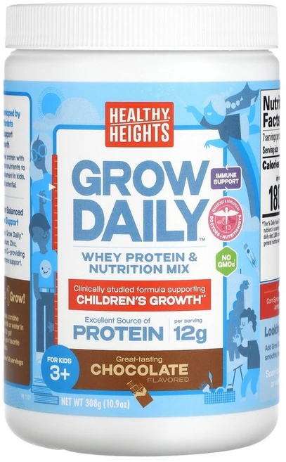 Healthy Heights Grow Daily Whey Protein & Nutrition Mix For Kids 3+ Chocolate 10.9 oz (308 g), 309 g, 1개 - 쿠팡