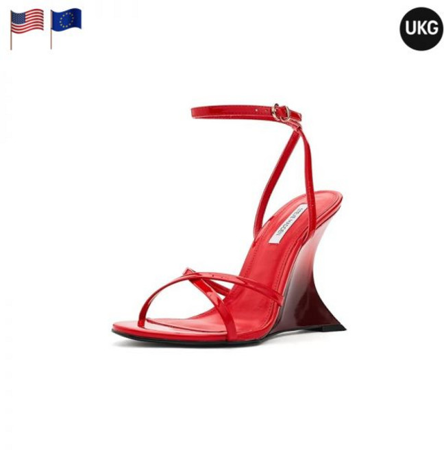 스티브매든 레이어 레드 페이턴트 여성 웨지 샌들