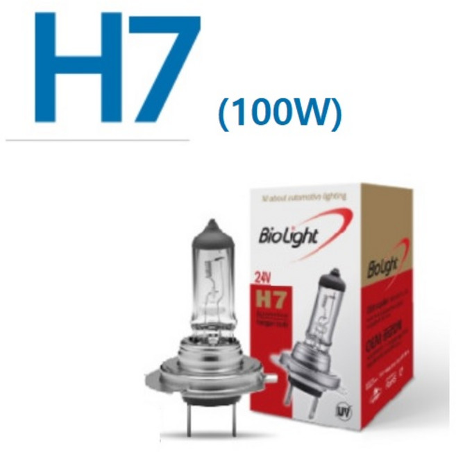 대성부품/BIO LIGHT/라이트 전구/라이트큐/24V H7 100W/화물차/대형트럭/메가/파비스/트라고/엑시언트/파비스/노브스/더쎈/구쎈/맥쎈/벤츠/만/스카니아/볼보/이베코/전조, 1개