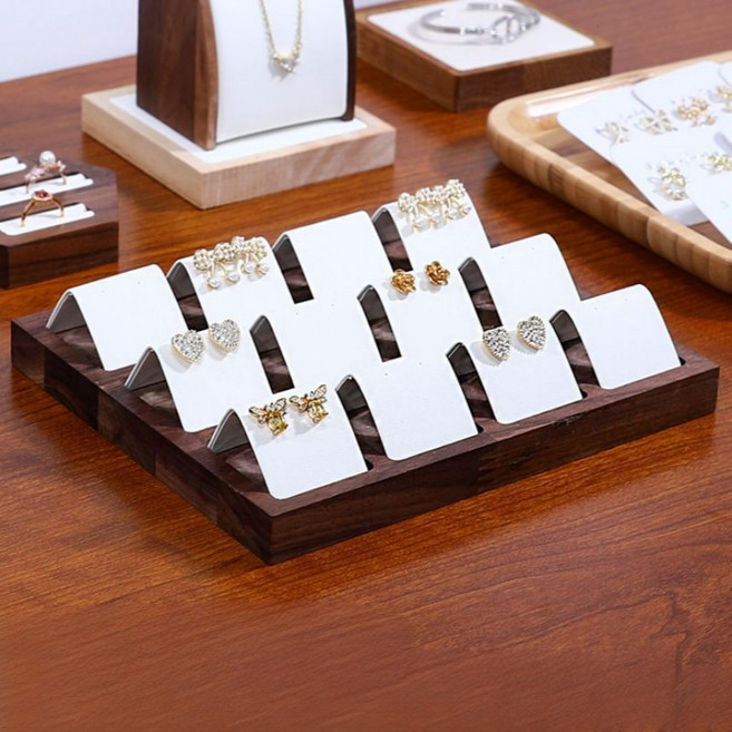원목 귀걸이 진열대 악세사리 진열대 귀걸이 거치대 매장 전시 트레이, 화이트 가죽, 1개