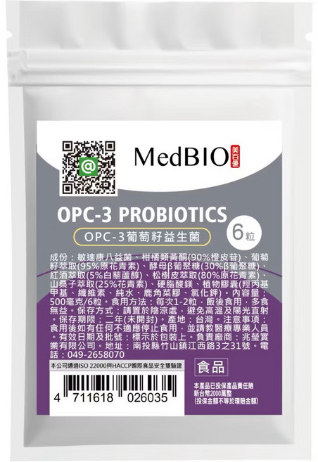 美百優 OPC-3 葡萄籽益生菌膠囊, 1個, 6顆