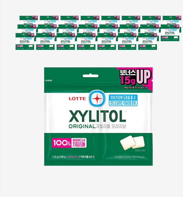 롯데 자일리톨 오리지날 115g 24개입 BOX/과자/간식/껌/자이리톨/자일리톨 식품 > 스낵/간식 초콜릿/사탕/젤리/껌 일반껌, 24개