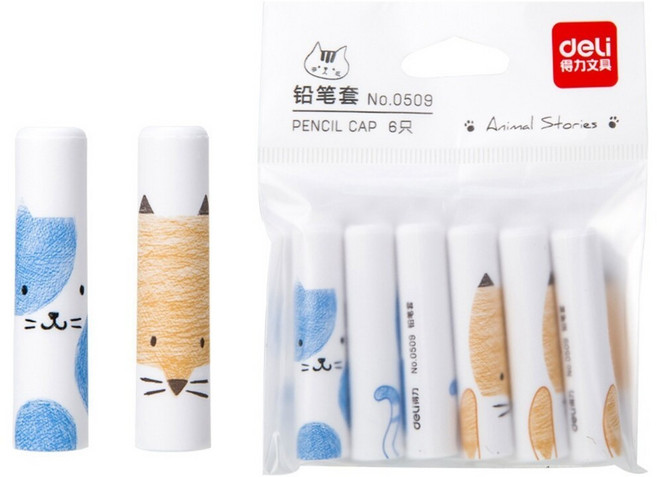 狐狸 貓咪 簡約 卡通 可愛 通用筆蓋 防鉛筆盒髒 筆蓋 三角鉛筆可用 鉛筆延長, 1個