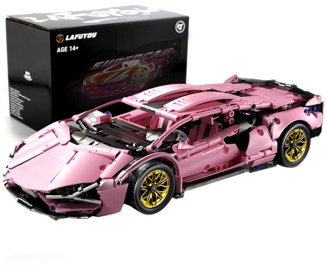 라푸유 핑크 람보르기니 MOC블록 프라모델 인테리어 슈퍼카 레이싱카 스포츠카 조립놀이 주말생활 여친선물 재밌는 호환블록, 1개