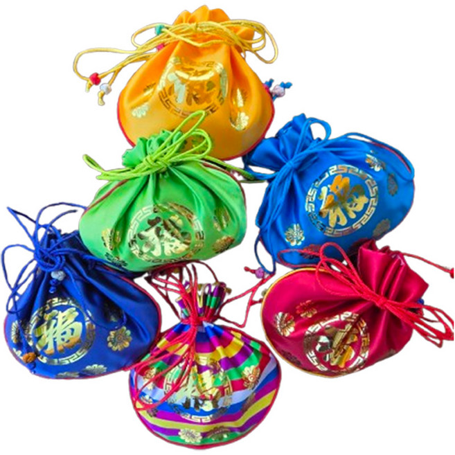 국산 복글자 복주머니 2개 금박 색동 세뱃돈주머니 용돈 명절 전통 과자주머니 설추석