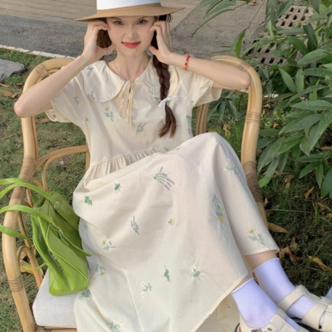 해피유통 여성 여름 꽃 자수 원피스 레이스 칼라 디자인byq