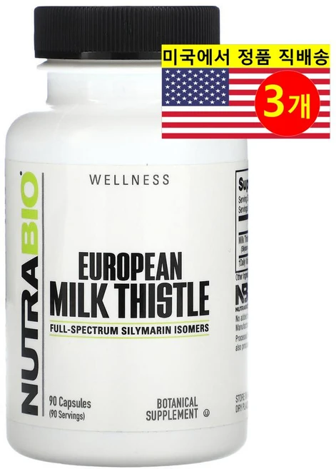 Nutrabio Labs 유러피안 밀크시슬 추출 241mg European Milk Thistle, 3개, 90정 - 쿠팡