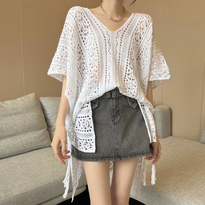 [순이야] C.빅사이즈 루즈핏 커버 오버 그물 브이넥 니트