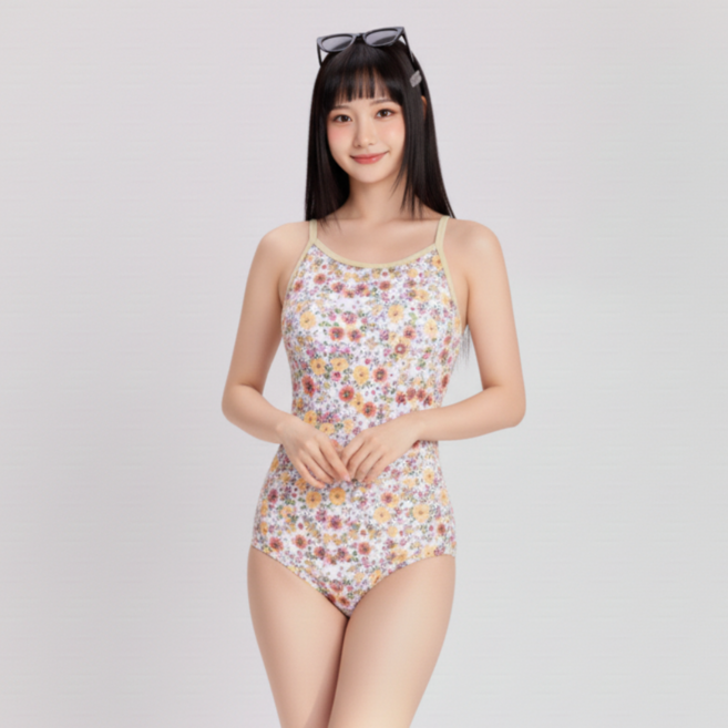 머메빛 꽃무늬 여성 실내 원피스 바캉스 휴양지 모노키니 수영복, 플로라