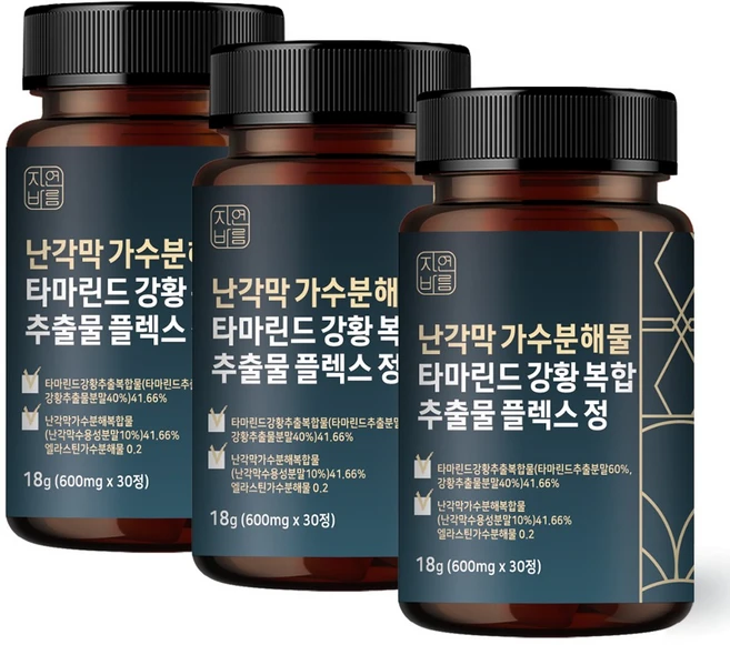 자연바름 난각막 가수분해물 타마린드 강황 복합 추출물 타마 린드 플렉스 250mg, 3개, 30정 - 쿠팡