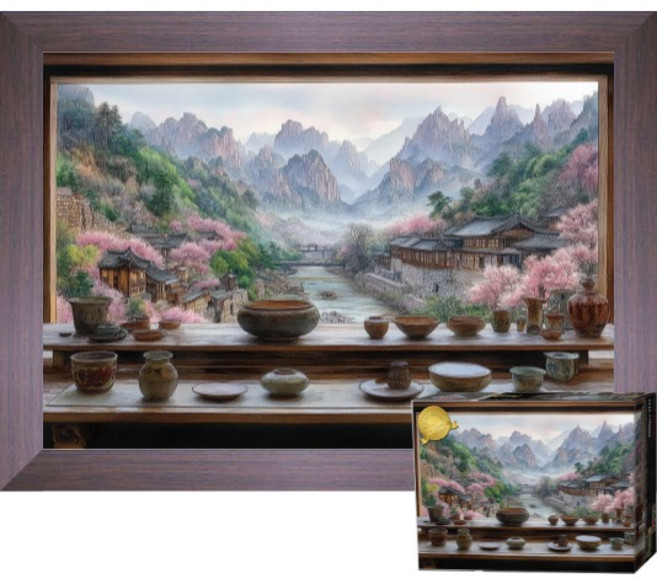 퍼즐피플 퍼즐코리아 미니조각 2000피스 직소퍼즐, 1개, 평화로운 산촌 풍경 2000P 액자포함(월넛)