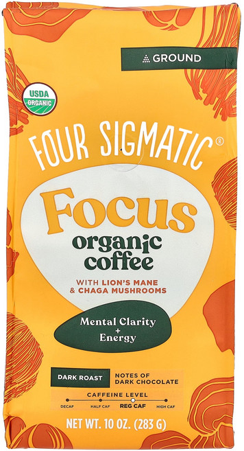 포 시그매틱 포커스 차가버섯을 넣은 커피 그라운드 다크 로스트 10온스 283g Four Sigmatic Focus Organic Coffee Lion's Mane Chaga, 1