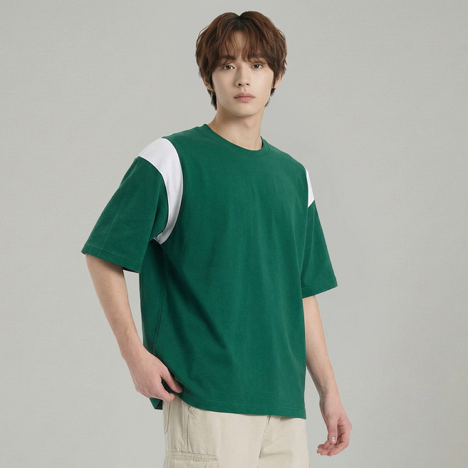 문컬렉션 남녀공용 남성 여성 소매 배색 반팔