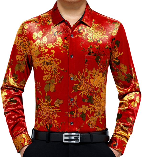 남자 댄스복 긴팔 잔꽃 셔츠 캐주얼 셔츠 빅사이즈 루즈핏 셔츠 A5599