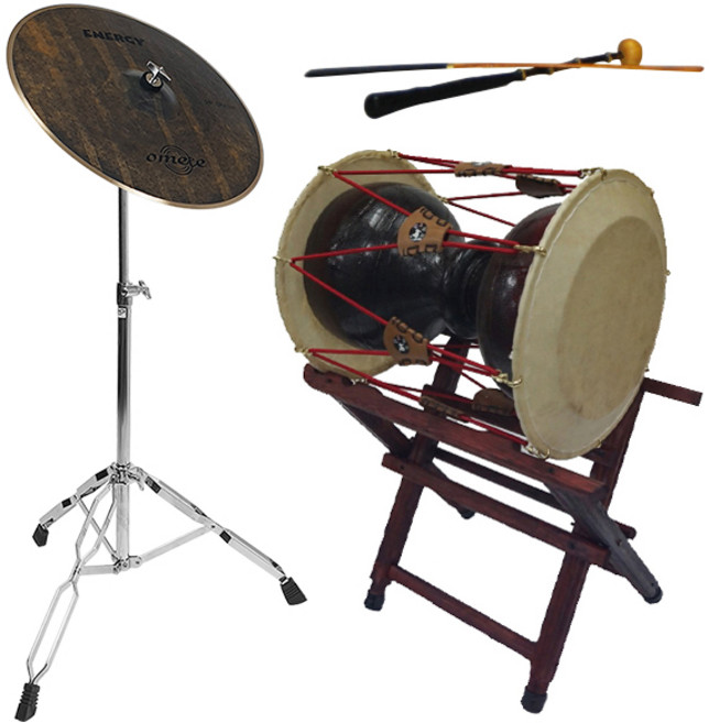 HM 고급 카슈 브러쉬 장구 1자7치 오메테 Energy 장구심벌 세트 가방 받침대 열채 궁채 스틱 포함, 1개