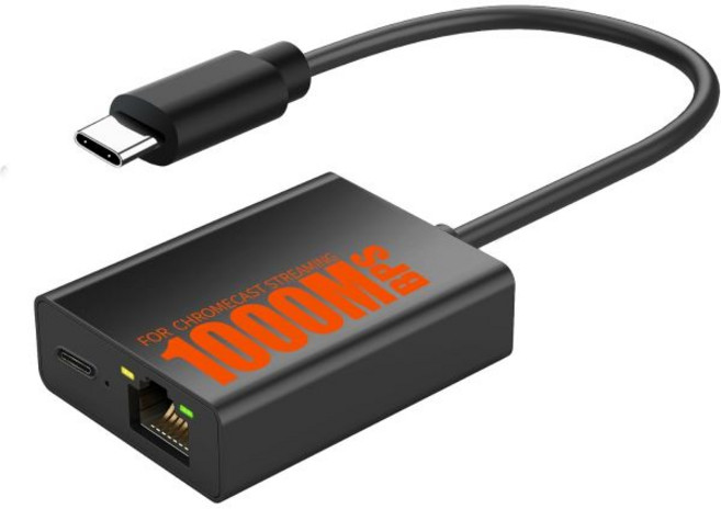 이더넷 어댑터 Chromecast Google TV 및 기타 스트리밍 스틱과 호환되는 장치용 1000Mbps USB-C to RJ45 어댑터(접착 테이프 포함), 1000 Mbps Black