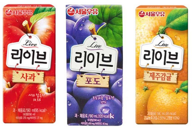 서울우유 리이브 사과주스 + 포도주스 + 제주감귤주스, 24개, 190ml