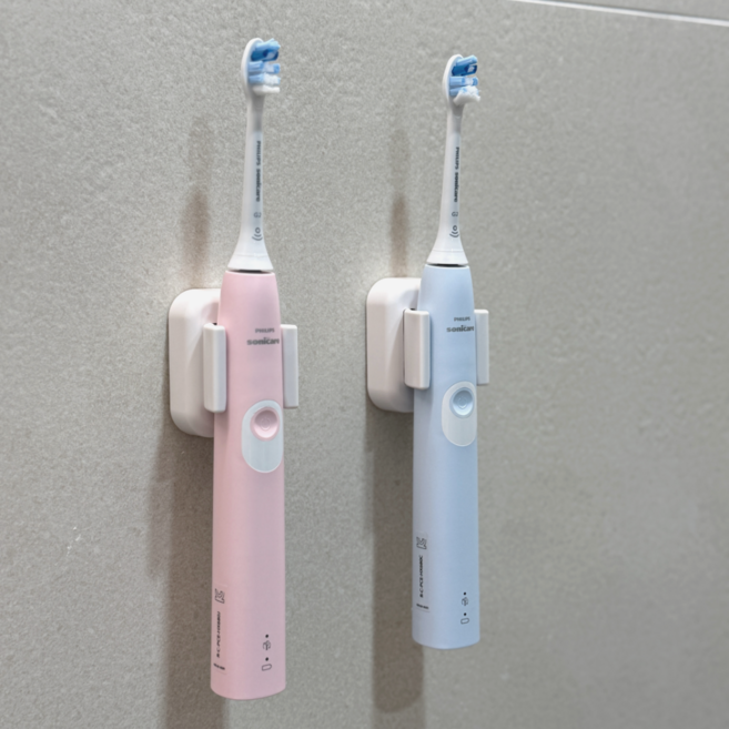유주리빙 조리도구 전동칫솔 오토그립 무타공 만능 거치대, 화이트, 2개
