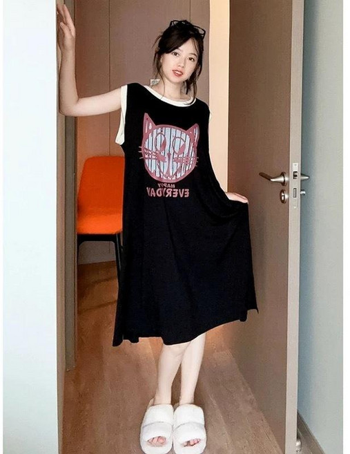 大尺碼無袖吊帶睡裙 居家服 睡裙女