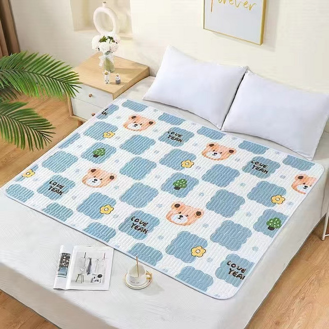 成人透氣隔尿墊 防尿墊 生理墊 床上護理墊 防水可機洗學生姨媽墊 尿布墊, 1個, 可愛方格熊,80*120cm