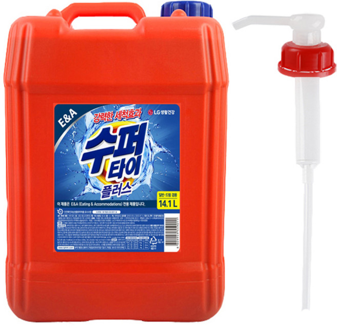 LG생활건강 수퍼타이 플러스 일반드럼겸용 액체세제-14.1L + (이지전용 펌프 포함) 대용량액체세제, 1개, 14.1L
