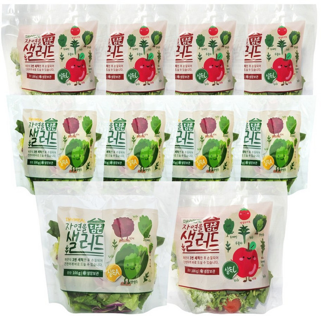 데이밀 자연을담은 샐러드 혼합구성 실속A+실속C 국내산 야채믹스 과채믹스, 10개, 100g
