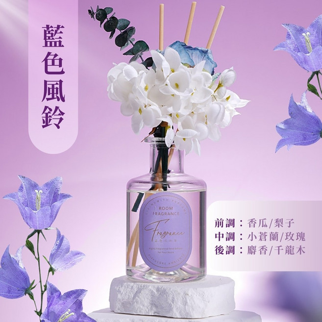 花藝擴香瓶 室內香薰 居家裝飾, 1個, 藍色風鈴草 香水花禮盒