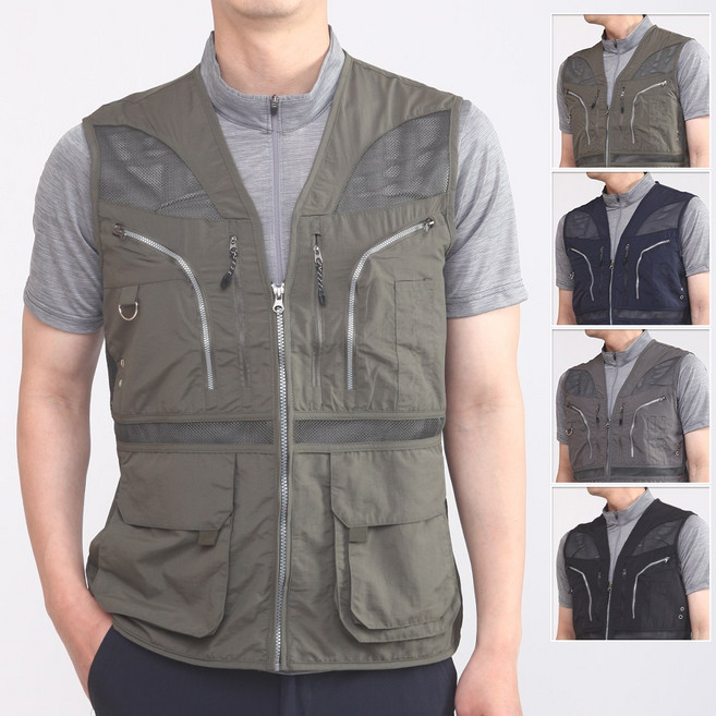 샤인힐즈 봄여름 PS 멀티포켓 집업 카고 V 망사 작업조끼 PSV2316