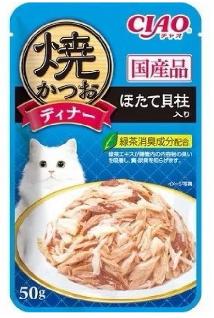 CIAO 鰹魚燒晚餐包 獨立包裝 提升食慾 Omega-3 無添加 多種口味, IC-232 鰹魚+干貝, 50g, 16包