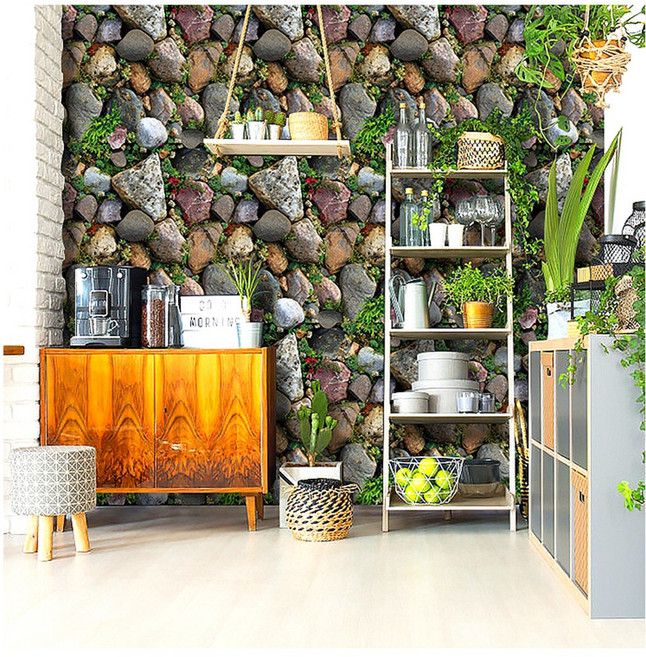 [풀리줄리 Shop] 이끼 돌담 실사 시트지 10M 포인트 벽지 인테리어