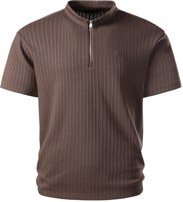 2026新款豎紋半拉鏈寬鬆棉質男士T恤