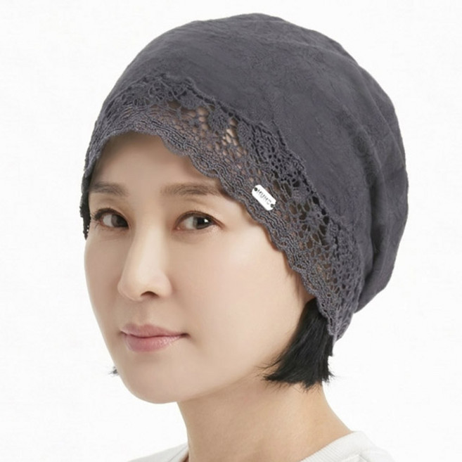 베이직엠 중년 여성 여름 반다나 두건 모자 비니 하단 레이스 HUHC