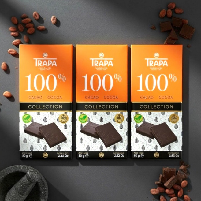 TRAPA 無添加糖 純可可系列巧克力片 80g 三入組, 3個