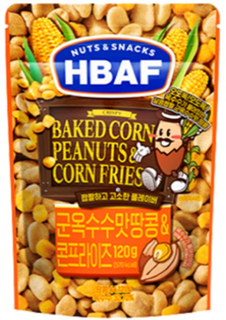 바프 군옥수수맛 땅콩 & 콘프라이즈 120g, 12개