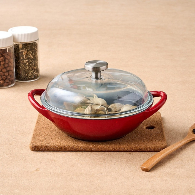 [모던하우스 인천점] 깊은 맛이 나는 진짜 무쇠 에나멜코팅 웍 22CM 버건디레드 -[CK0125010], 1개