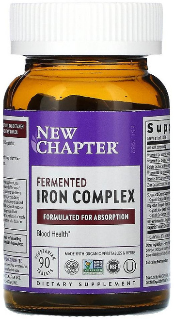 New Chapter 뉴 챕터 발효 철분 복합체 비타민 엽산 아연 함유 베지 90정, 1개