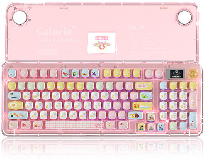 PIIFOX 무선 블루투스 저소음 투명 기계식 키보드 ER95 데스크테리어, BSUN TOY, 단일 모델, 핑크 95개 키 무선 기계식키보드