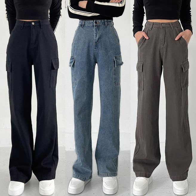 [다잇템] 여성 아메카지 H라인 스포티 주머니 면바지