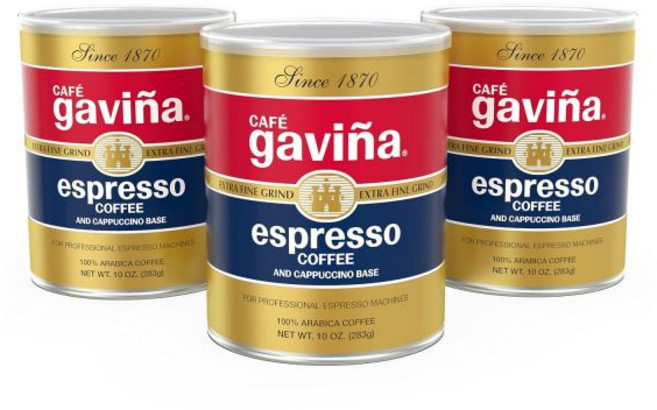 CAFÉ GAVIÑA 분쇄 가루 커피 카페 가비나 디카페인 에스프레소 로스트 초미세 100% 아라비카 다크 10온스 캔, 에스프레소 엑스트라 파인, 10온스 (3팩)