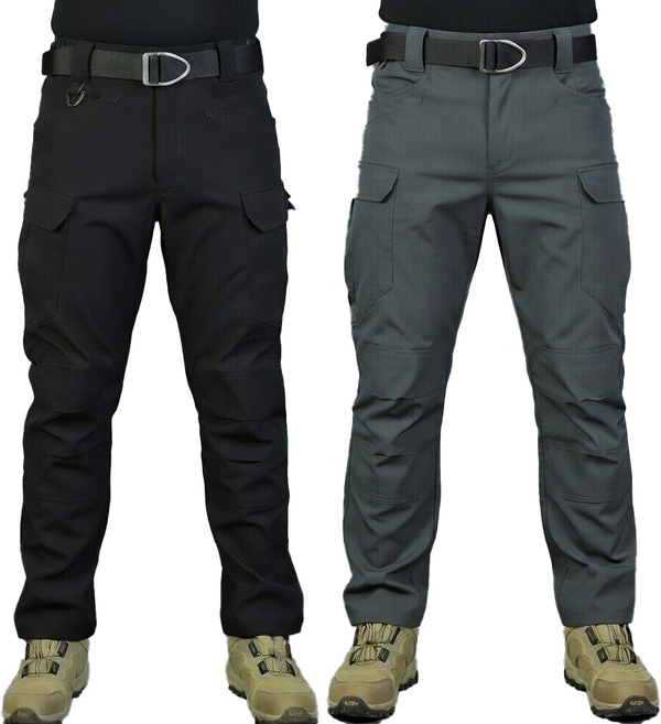 1+1 봄 여름 고급 스판 IX7 튼튼한 전술 바지 작업복 택티컬 등산 낚시 외출 춘추 전술복 작업, 블랙+회색(여름)