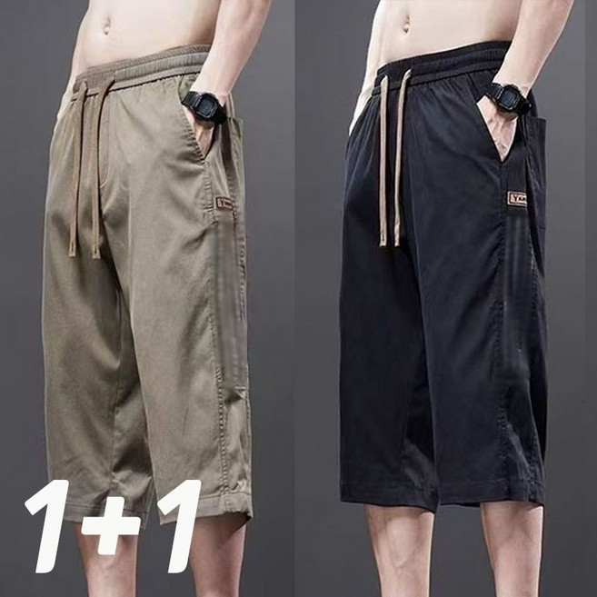 1+1 남성 아이스 7부바지 빅사이즈 M-5XL옵션 밴딩 일자핏 데일리 편한 포켓 7부 바지