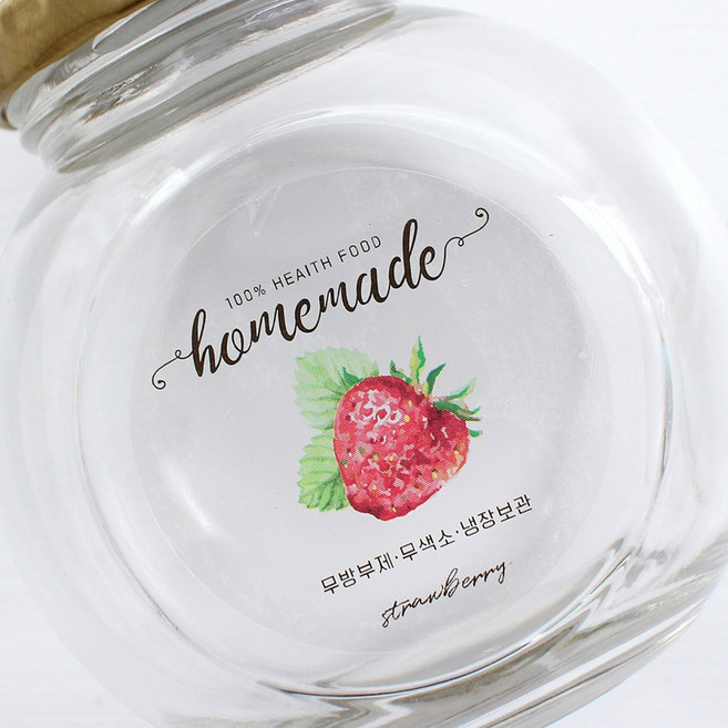 투명 딸기 수제청 스티커 과일청 수제잼 수제식초 과일 스티커 주문제작, 100매, 방수투명스티커