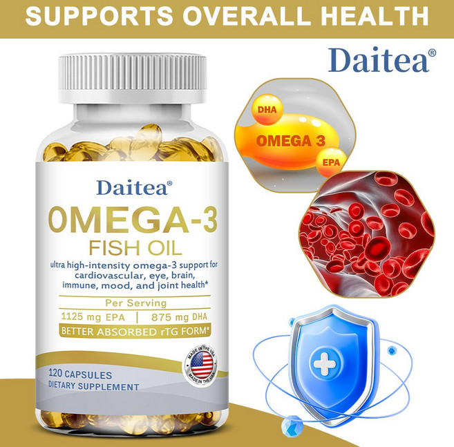 오메가-3 오메가-3 캡슐 - 초고강도 오메가-3 1125mg EPA 875mg DHA - 눈 뇌 면역 정서 관절 건강 지원, 1개, 60회분